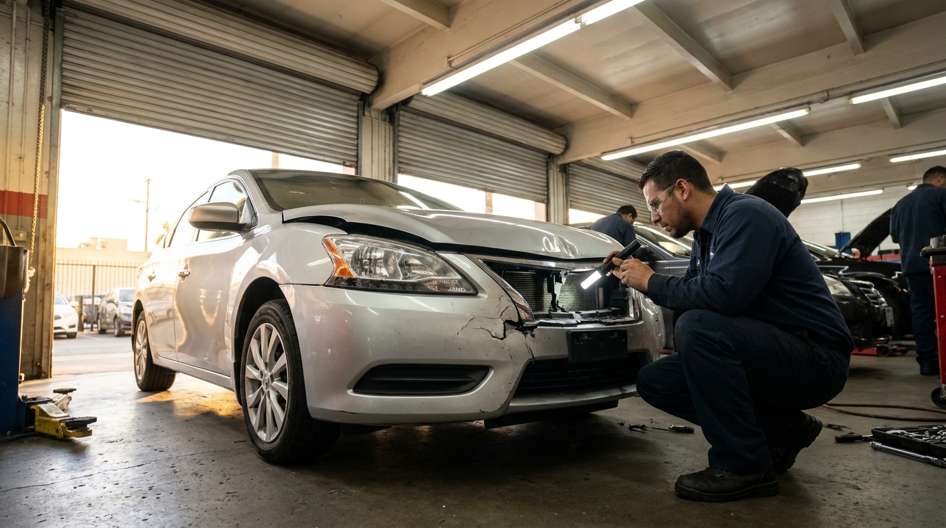 Hit an Animal with Your Car in Los Angeles: Repair Costs, What the Damage Really Involves, and How the Comprehensive Claim Works Body shop technician inspecting front-end damage after a driver hit an animal with car in Los Angeles